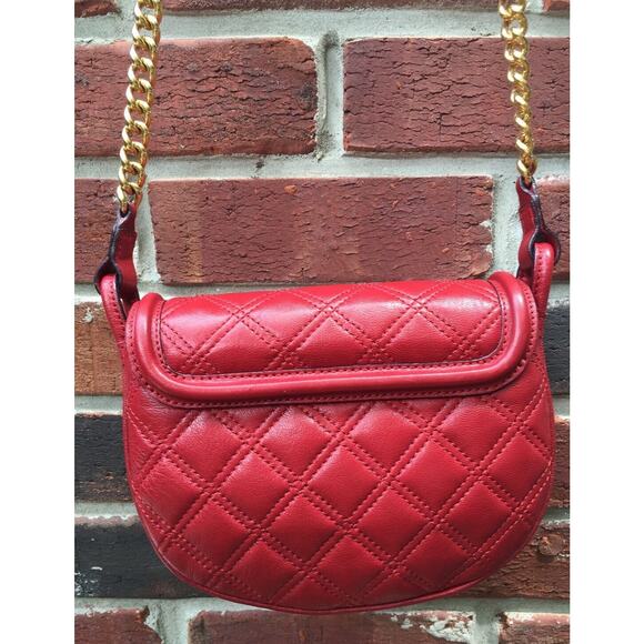 MARC JACOBS Red Quilted Leather Gold Crossbody Bag Shoulder Handbag - Picture 8 of 12